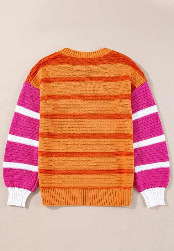 Striped Round Neck Long Sleeve Sweater - Love Salve